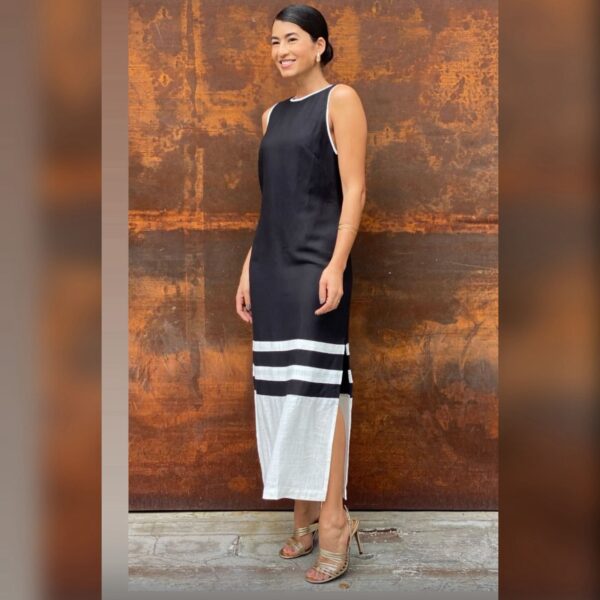 Vestido Midi Bicolor de Linho